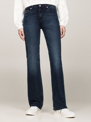 blue faded bootcut mid rise jeans for women tommy jeans