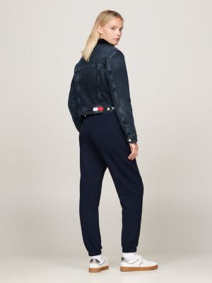 blue izzie faded padded denim trucker jacket for women tommy jeans