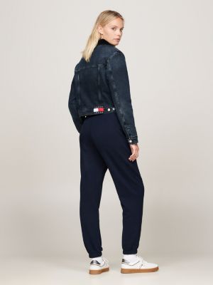 blauw izzie gewatteerd denim truckerjack met fading voor dames - tommy jeans