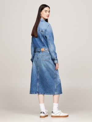 veste trucker courte ajustée en denim bleu pour femmes tommy jeans
