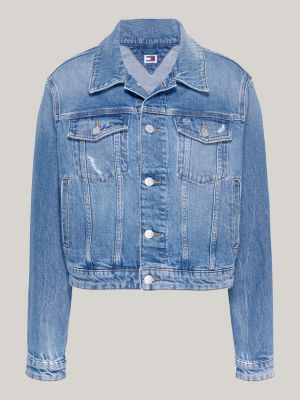 giacca trucker crop slim fit in denim blu da donne tommy jeans