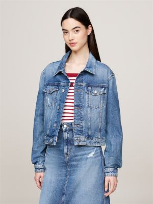 Slim Cropped Denim Trucker Jacket Blue Tommy Hilfiger