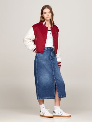 blauw claire midi-kokerrok van denim met fading voor dames - tommy jeans