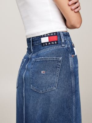 blauw claire midi-kokerrok van denim met fading voor dames - tommy jeans