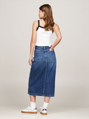 blauw claire midi-kokerrok van denim met fading voor dames - tommy jeans