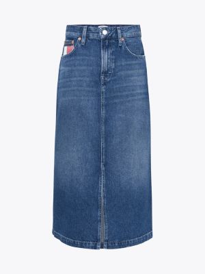 blauw claire midi-kokerrok van denim met fading voor dames - tommy jeans