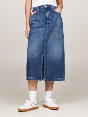 blue claire faded denim midi pencil skirt for women tommy jeans