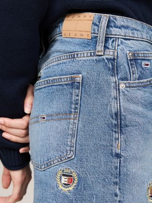 blau izzie mini-jeansrock mit mittelhohem bund für damen - tommy jeans