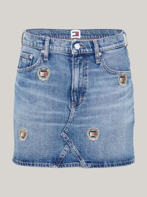 blau izzie mini-jeansrock mit mittelhohem bund für damen - tommy jeans