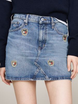 blau izzie mini-jeansrock mit mittelhohem bund für damen - tommy jeans