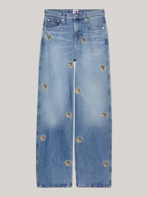 blau betsy jeans mit mittelhohem bund für damen - tommy jeans