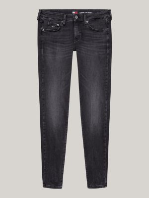 schwarz sophie skinny schwarze jeans mit fade-effekt für damen - tommy jeans