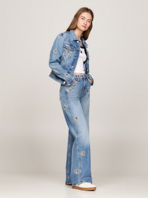 veste trucker ajustée en denim bleu pour femmes tommy jeans