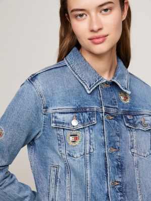 veste trucker ajustée en denim bleu pour femmes tommy jeans