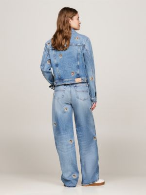 veste trucker ajustée en denim bleu pour femmes tommy jeans