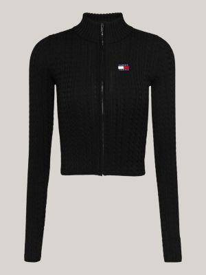 cardigan slim fit con zip e distintivo tommy nero da donne tommy jeans