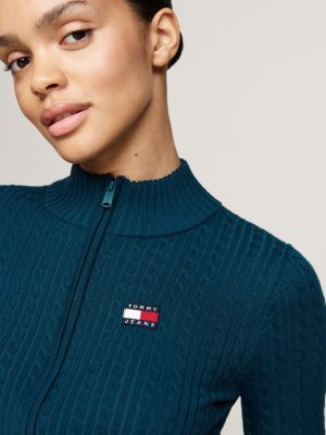 gilet ajusté zippé à badge tommy vert pour femmes tommy jeans