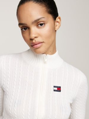 gilet ajusté zippé à badge tommy blanc pour femmes tommy jeans