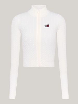 cardigan slim fit con zip e distintivo tommy bianco da donne tommy jeans