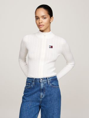 weiß slim fit cardigan mit reißverschluss für damen - tommy jeans