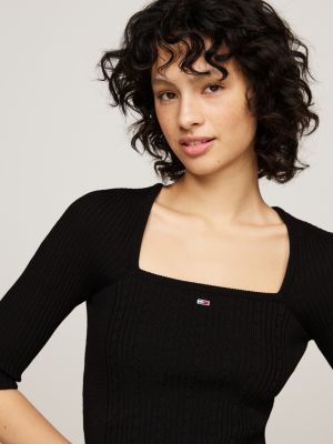 black square neck half sleeve slim jumper for women tommy jeans