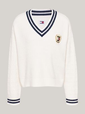 Tommy Prep Cable Knit Jumper White Tommy Hilfiger