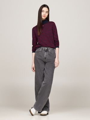 pull ajusté à col roulé rouge pour femmes tommy jeans