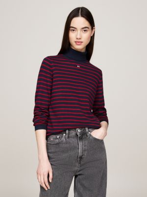 red slim roll neck jumper for women tommy jeans