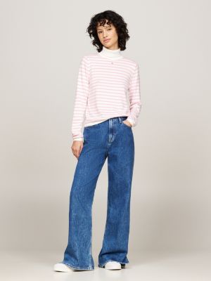 pink slim roll neck jumper for women tommy jeans