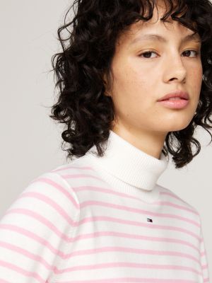 pull ajusté à col roulé rose pour femmes tommy jeans