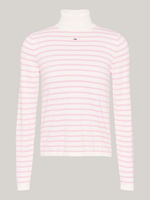 pull ajusté à col roulé rose pour femmes tommy jeans