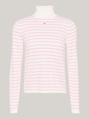 pink slim roll neck jumper for women tommy jeans