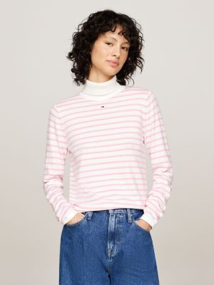 pink slim roll neck jumper for women tommy jeans