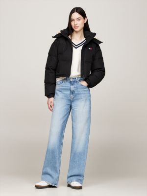 black cropped down alaska puffer jacket for women tommy jeans