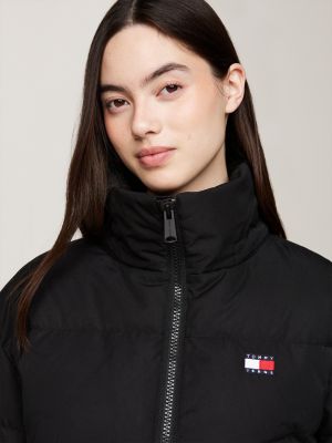 black cropped down alaska puffer jacket for women tommy jeans