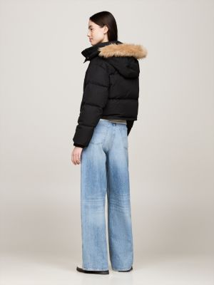 black cropped down alaska puffer jacket for women tommy jeans