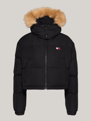 black cropped down alaska puffer jacket for women tommy jeans