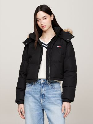 black cropped down alaska puffer jacket for women tommy jeans