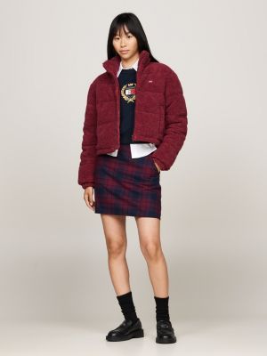 red teddy fleece cropped puffer jacket for women tommy jeans