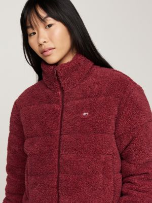 doudoune courte en fourrure polaire rouge pour femmes tommy jeans