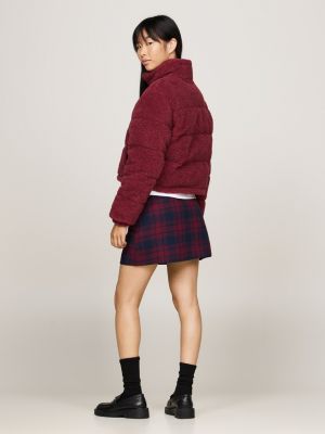 red teddy fleece cropped puffer jacket for women tommy jeans