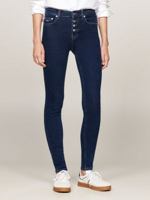 blau nora skinny jeans mit mittelhohem bund für damen - tommy jeans