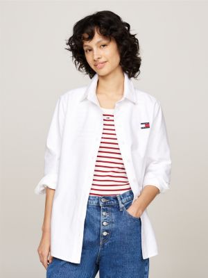 camicia relaxed fit con distintivo tommy white da donne tommy jeans