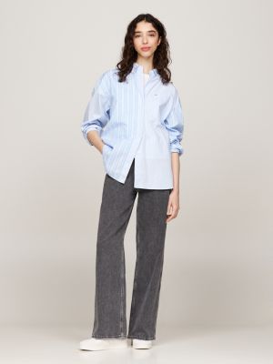 blue mixed stripe oversized shirt for women tommy jeans