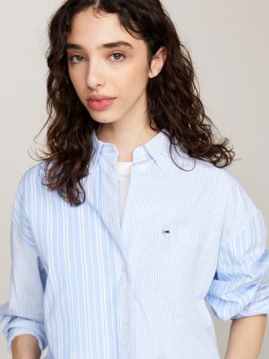 blue mixed stripe oversized shirt for women tommy jeans