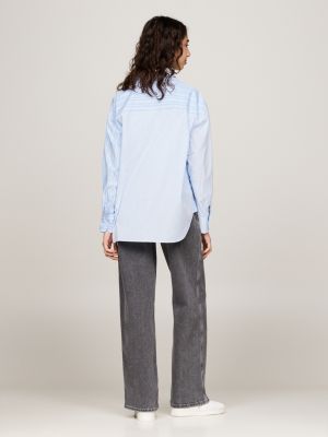 blue mixed stripe oversized shirt for women tommy jeans