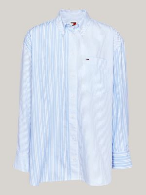 blue mixed stripe oversized shirt for women tommy jeans