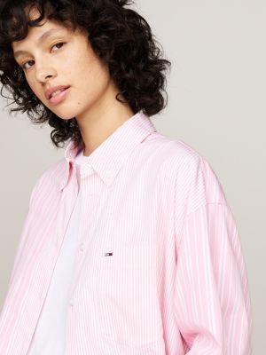 roze oversized overhemd met gemengde streep voor dames - tommy jeans