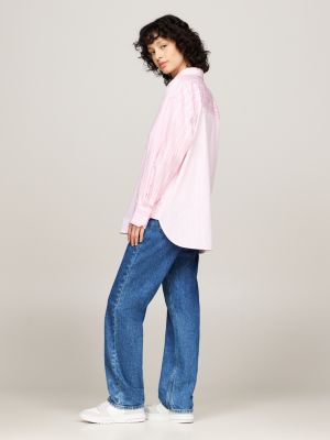 pink mixed stripe oversized shirt for women tommy jeans