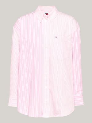 roze oversized overhemd met gemengde streep voor dames - tommy jeans